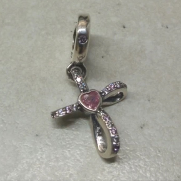 NWT 925 Sterling Silver Cross Charm w/ pink zircon heart accent - Picture 8 of 10